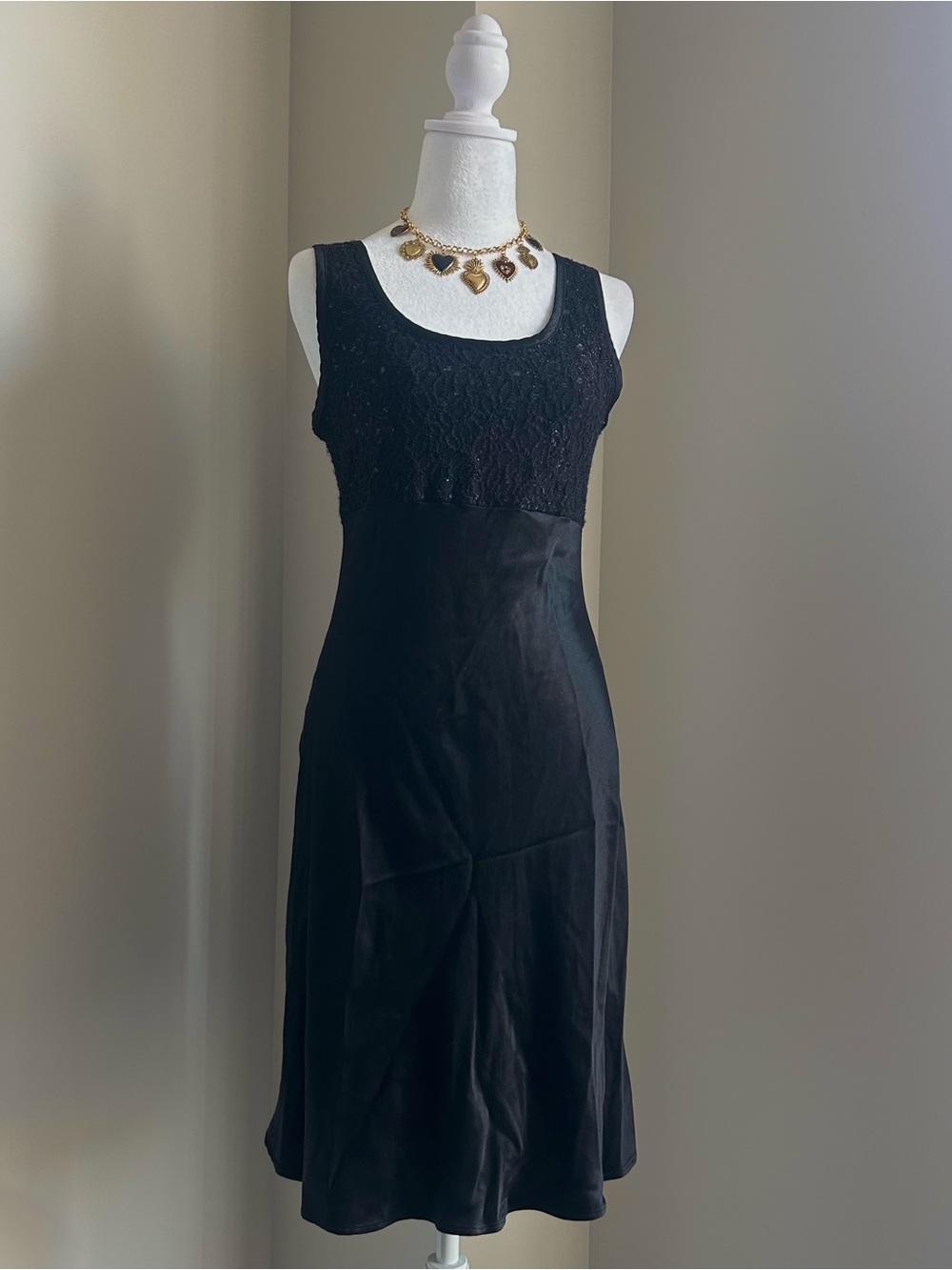 1990's Black Satin Midi Dress